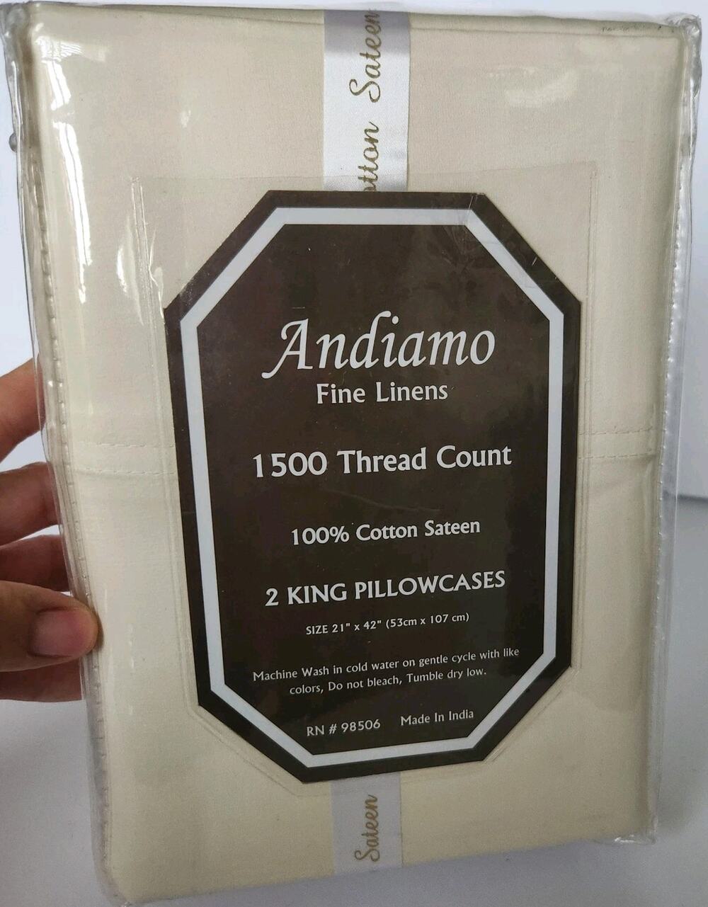 1500 Thread Count Luxury Egyptian Cotton Sateen 2 King Pillowcases NOS Ivory